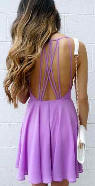 outfit with light purple coctail dress