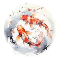 Two beautiful Japanese koi fish in traditional sumi-e by Jane Rix