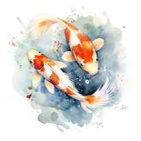 Two beautiful Japanese koi fish in traditional sumi-e by Jane Rix