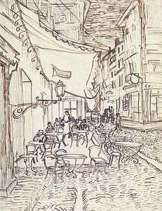 Wall Art - Drawing - Cafe Terrace at Night, September 1888 by Vincent Van Gogh