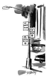 Wall Art - Drawing - Street Lamp In City Has Three Signs On It: No by Donald Reilly