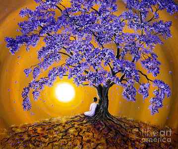 Wall Art - Painting - Jacaranda Sunset Meditation by Laura Iverson