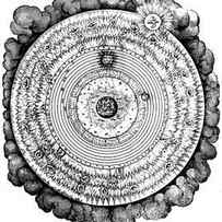 Geocentric universe showing the Earth surrounded by the spheres of water, air and fire, and stars by Robert Fludd