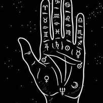 Drawn human hand with palmistry zodiac signs, vector illustration by MOUNIR KHALFOUF