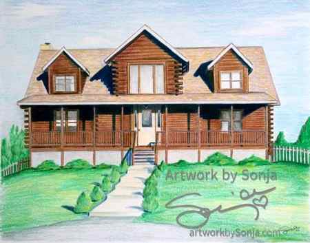 Pencil Drawing of a Cabin Cabin Art