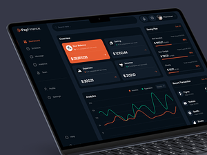 Payfinance - Finance Dashboard Dark analytics balance clean dark dahboard dark mode dark ui dark web dashboard dashboard pages expenses finance financial planner graphic design incomes overview product design saving transaction uiux dark web apps