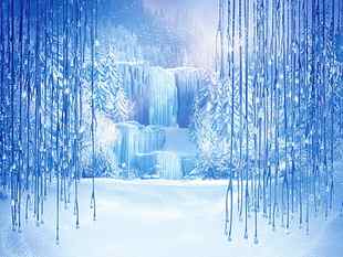 frozen waterfalls digital wallpaper, snow, snowflakes, ice, icicles HD wallpaper
