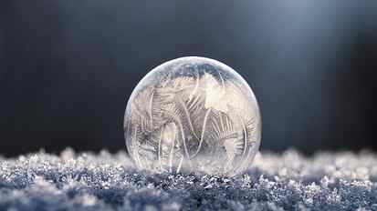 clear glass ball, round clear crystal on ground photograph, bubbles HD wallpaper