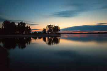 silhouette of trees surrounded by body of water during golden hour HD wallpaper