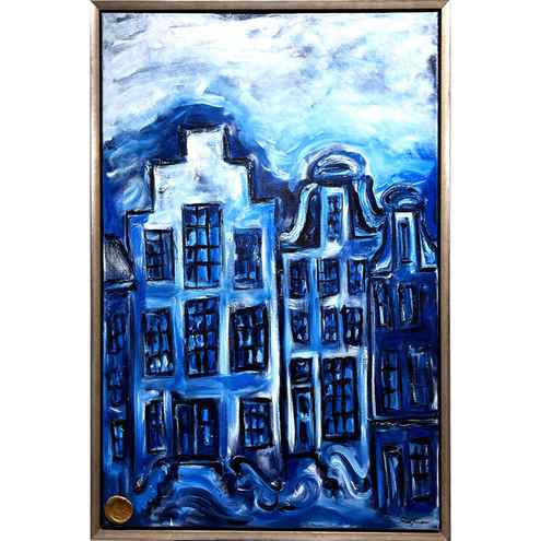 Schilderij- OLIEVERF - Amsterdam Delft blauw Series - Blockx Blauw & Prussian Blauw