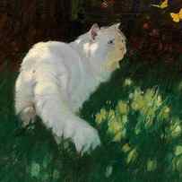 White Cat and Butterflies by Arthur Heyer