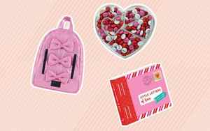 Best Valentine's gifts for kids collaged against peach striped background