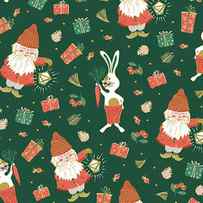 Christmas seamless pattern, gnome and bunny funny Holiday background. by Julien