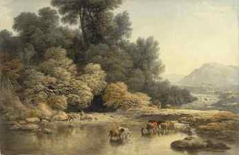 Hilly landscape with River and Cattle, c.1810 (wc over graphite on wove paper)