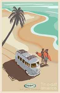 Wall Art - Painting - Retro Surf life VW Kombi by Sassan Filsoof