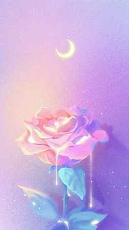 Pastel Night, art, blue, drawings, moon, pastels, pink, roses, HD phone wallpaper