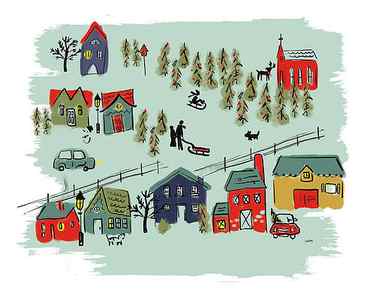 Wall Art - Drawing - Winter Village I Green by Leah York