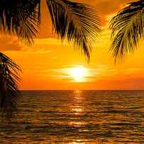 Beautiful sunset tropical beach with palm tree and blue sky for travel and vacation in holiday relax time by Julien