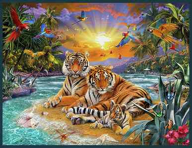Wall Art - Drawing - Sunset Tigers by MGL Meiklejohn Graphics Licensing