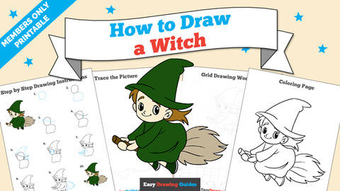 Printables thumbnail: How to draw a Witch