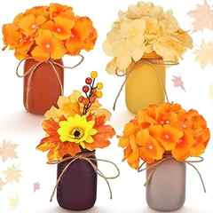 Bokon 4 Pcs Fall Mason Jar Centerpiece for Table Thanksgiving Farmhouse Mason Jar Decor Rustic Decorative Mason Jars Tiere. 