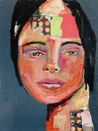 Katie Jeanne Wood - Remember The Kiss acrylic mixed media collage portrait painting