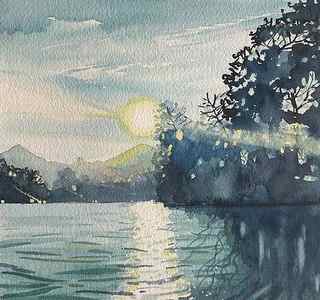 Wall Art - Painting - Warm Evening - Malibou Lake by Luisa Millicent