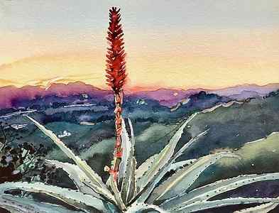 Wall Art - Painting - Red Hot Poker Sunset - Topanga by Luisa Millicent