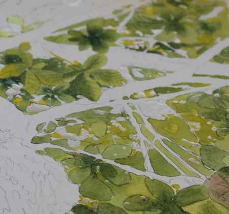 painting leaves with watercolor