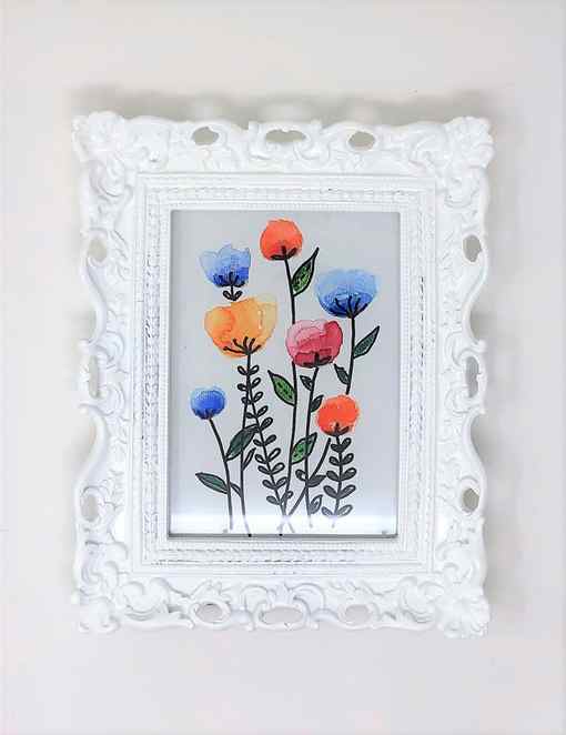 floral watercolor canvas in white frame