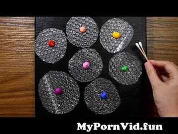 View Full Screen: easy flowers acrylic painting with bubble wrap cotton swab for beginners on black canvas 975asmr.jpg