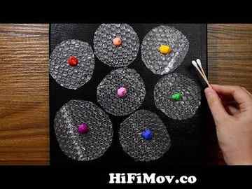 Easy Flowers Acrylic Painting With Bubble Wrap, Cotton Swab For Beginners on Black Canvas #975｜ASMR from flowers art Video Screenshot Preview hqdefault