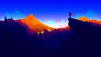 man on top of cliff illustration, landscape painting, Firewatch HD wallpaper