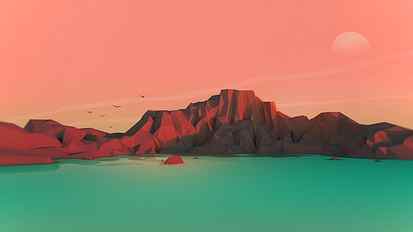 brown mountain illustration, sunset, digital art, mountains, low poly HD wallpaper