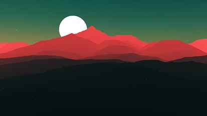 red mountains and moon digital wallpaper, red mountain illustration HD wallpaper