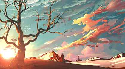 Landscape Illustration, Aero, Vector Art, Sunset, Tree, Mountains HD wallpaper