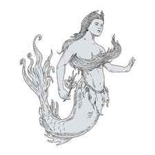 Vintage Mermaid Holding Flower Drawing by Aloysius Patrimonio