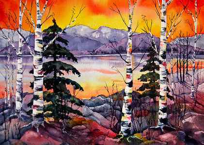 Wall Art - Painting - Tahoe Sunset III by Eva Nichols