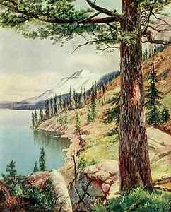 Wall Art - Painting - On the Shore of Lake Tahoe from On Sunset Highways 1921 by Henry Bagg