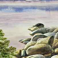 Rocky Shore Of The Lake Watercolor by Irina Sztukowski