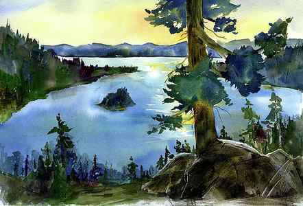 Wall Art - Painting - Emerald Morn, Lake Tahoe by Joan Chlarson