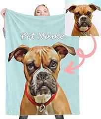 Personalized Pet Portrait Throw Blanket, Custom Cartoon Blankets with Dog Photos Customized Soft Flannel Blanket for Cat, . 