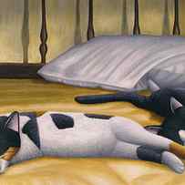 Cats Sleeping on Big Bed by Carol Wilson