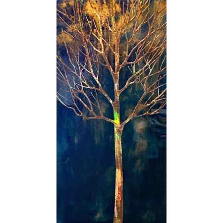 Gold Dust 1, mixed media gold tree painting by Sarah Moffat | Effusion Art Gallery, Invermere BC