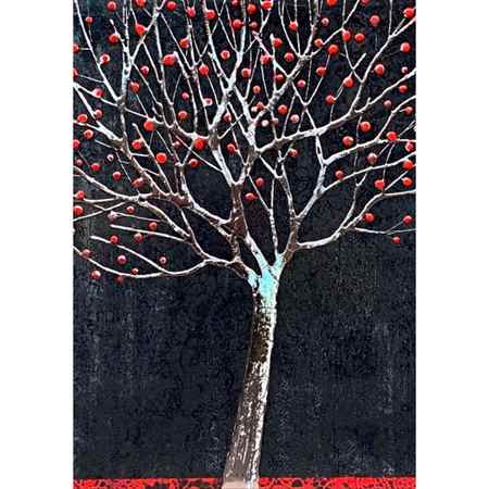 Apple Tree, mixed media tree painting by Sarah Moffat | Effusion Art Gallery + Cast Glass Studio, Invermere BC