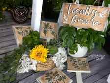 Garden signs painted with a stencil and chalk mineral paint