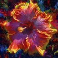 Hawaiian Flower Painting of Rainbow Hibiscus Blossom Tropical Flower Wall Art Botanical Oil Painting by K Whitworth