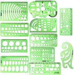 ipxead 11 Piece Geometric Drawing Template Measuring Ruler, Transparent Green Plastic Ruler with Portable Plastic Bag for. 