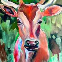 Painting Mixed Media Deer illustration art nature by N Akkash