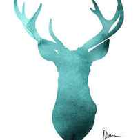 Blue deer antlers watercolor art print painting by Joanna Szmerdt